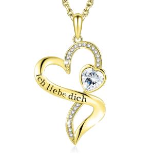 18in 0.29oz Double Heart Shaped Necklace Gold Endless Love With White Austrian crystal Crystal