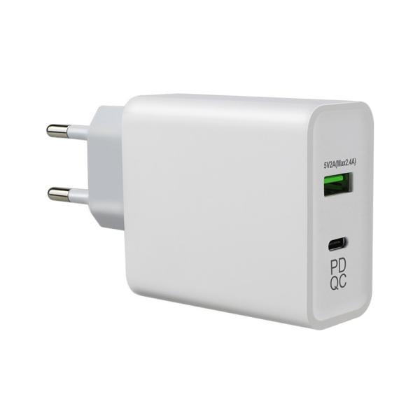 45W GaN PD Fast Charger EU Plug with 1 USB-C and 1 USB-A Port