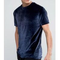 China Soft Touch Blank Mens Velour T Shirt / Anti Pilling Oversized Blue T Shirt on sale