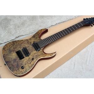 Custom Brown 7-String Alder Electric Guitar with Burl Veneer,24 Frets,2 Open Pickups,White Binding