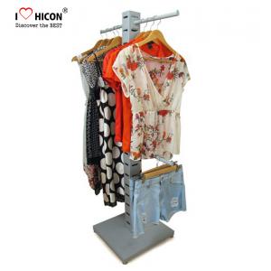 China Garment Store Pop Merchandise Displays Floor Metal Wood Clothing Rack For Sale supplier