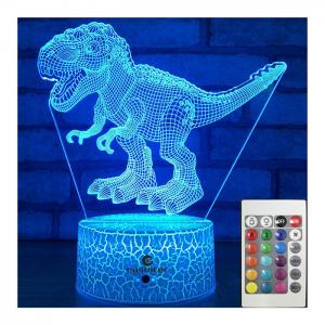 ROHS Dinosaur 3D Illusion Night Light With Remote Touch 16 Colors Changing