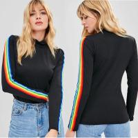 China New Fashion Rainbow Stripe Long Sleeve Cotton T Shirt on sale