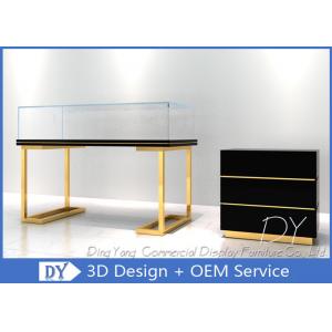 China Wood Stainless Steel Jewelry Display Cases With Led Matte Black + Mirror Gold Pre Assemble supplier