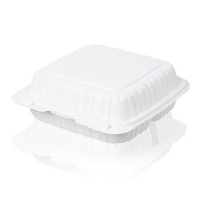 8" X 8" X 2.8" White 3 Compartment Disposable Food Containers Microwavable MFPP Hinged Lid Container