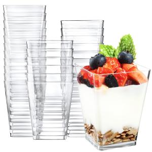 China Reusable Square Clear Dessert Cups With Lids And Spoons 120ml 250ml 350ml 500ml Capacity wholesale