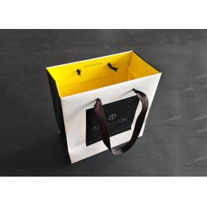 China Black And White Branded Paper Bags With Ribbon Handle Quality Assured Corrugated supplier