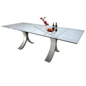 China HPL Laminated Tempered Glass Extendable Dining Table Laser Cutted supplier