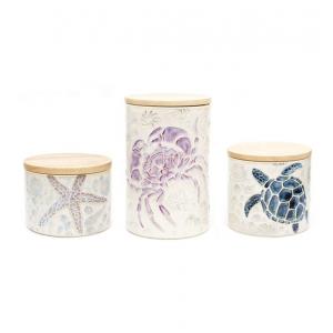 Ceramic Airtight Coffee Canister Jar Handpanting Reactive Glaze Ocean Style Bulk Ceramic Jar With Bamboo Lid