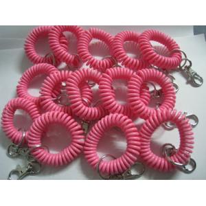 Solid pink color fashionable plastic wrist coil key chain holder w/key ring and key hook