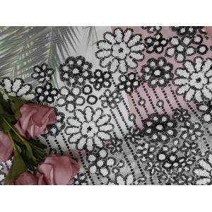 White Black Contrast Party Sequin Embroidered Fabric