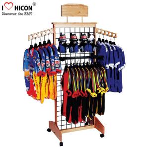 Wooden Retail Clothing Store Fixtures Grid Wall Panel Display With Hooks