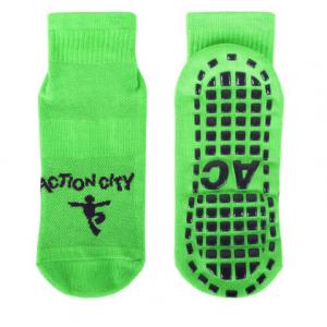 Eco - Friendly Kids Trampoline Socks Jacquard Logo Action City Bounce Socks Silicone Non Slip Socks