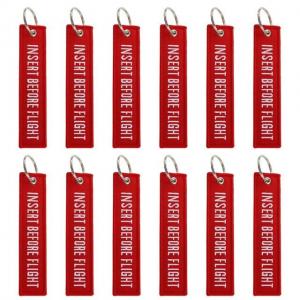 Small ODM Flight Tag Keychain Custom Portable Red Embroidered Bulk Packaging