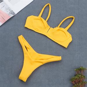 2019 New Summer Women Solid Bikini Set Push-up UnPadded Bra Swimsuit Swimwear Triangle Bather Suit Swimming Suit biquini