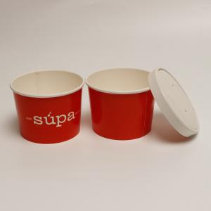 12oz Disposable Hot Soup Bowls With Lids , Red Paper Take Away Soup Container