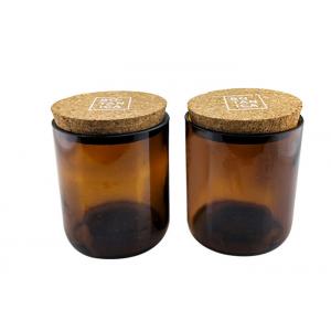 China Decorative Amber Candle Holder Glass Candle Jars With Cork Lid For Candle Making supplier