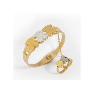 Gold Plated Stainless Steel Hand Chain Ring Bracelet For Anniversary / Engagement