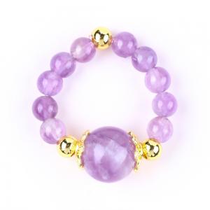 China Handmade Unique 4MM Amethyst Crystal Gemstone Adjustable Elastic Ring For Daily Wear supplier