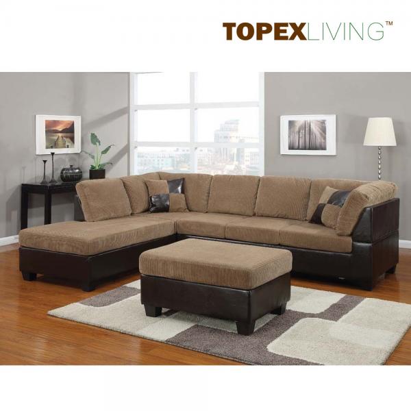 Light Brown Corduroy Sectional Sofa 2pc Set Sofa Couch Chaise Sofa Set with