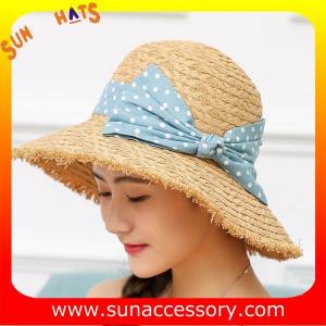 Sombreros de paja soleados del papel de la playa del borde ancho de la moda AK17540 para mujer en existencia, sombreros baratos de la promoción.