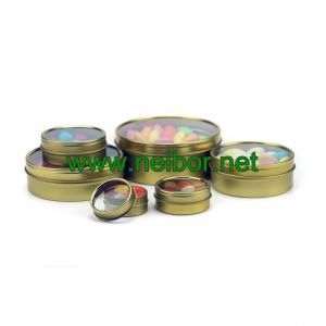 China custom printing round shallow tin container with clear window for candy sweets packaging supplier