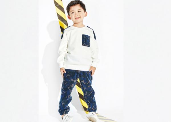 White Top Boys Party Clothes , 100 Polyester Boys Sweat Suits Pant And Shirt