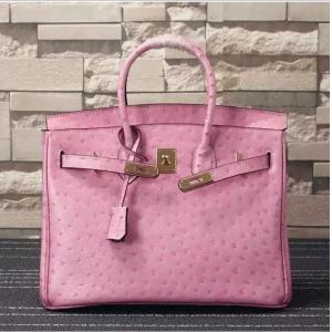 China high quality 35cm pink ostrich print cowhide leather handbags lady designer handbags L-RB4-17 supplier