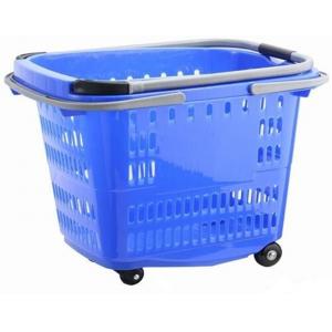 Big Shopping Basket With Wheels / Plastic Rolling Cart With Handle Aluminum Alloy