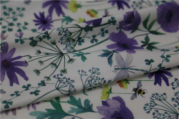 Digital Print PU Leather With Purple Flower Style For Light Coat , Raincoat