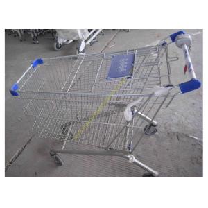 Silver Epoxy Coating Steel Bar Metal Supermarket Cart / Coin Lock Shopping Trolley