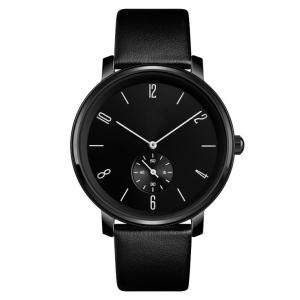 China PVD Plated Alloy Mens Quartz Watch Black Italian Leather Band Classic Style supplier