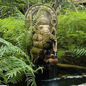 BLVE Marble Lord Ganesha Statue Water Fountain Natural Stone Carving Hindu God Ganesh Sculpture Garden Decoration