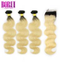 China 1b 613 Blonde Weave Hair Extensions , Blonde Weave Human Hair With 4*4 Lace Closure on sale