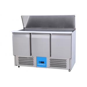 China Slim Saladette Commercial 3 Door Pizza Preparation Counter with LED Light supplier