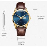 China Goldtone 39mm Unisex Wrist Watch 3BAR Mens Wrist Watch Brown Leather Strap on sale