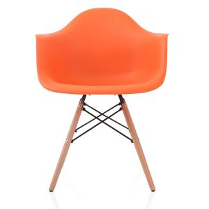 Nordic Orange Molded Plastic Dining Arm Chair Beech Wood Eiffel Legs Stable