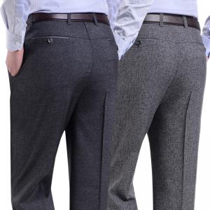 Drawstring Closure Men's Chinos Pants Trousers in Slim Fit Cotton Linen Plaid Design