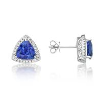 China 925 Sterling Silver Solitaire Blue Tanzanite Earrings Jewelry CZ Tiny Classic Trillion Cut Tanzanite Stud Earrings on sale