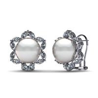 China 14K White Gold Jewelry & White Freshwater Cultured Pearl Marquise Earring on sale