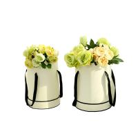ODM Welcome Handmade Flower Bouquet Boxes , Round Flower Hat Box With Ribbon Handle