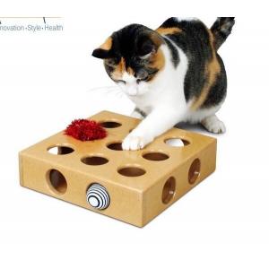 China MDF Material Cardboard Cat Bed 24X24X6.5cm Original Colour Playing Ball Inside wholesale