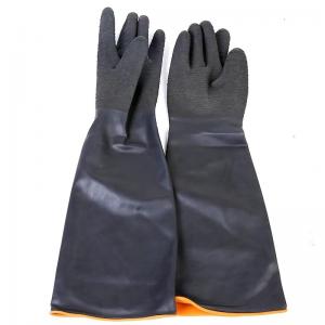 Wrinkle Rubber Industrial Gloves Heavy Duty Rubber 55Cm Flocked Lining