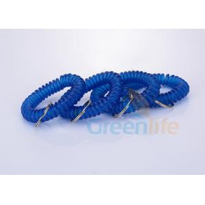 Expanding Blue Plastic Wrist Coil Spiral Key Holder With Nickel Plated Split Ring