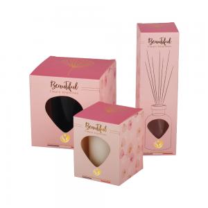 Shiny Gold Foil Perfume Packing Box Pink With Die Cut Window