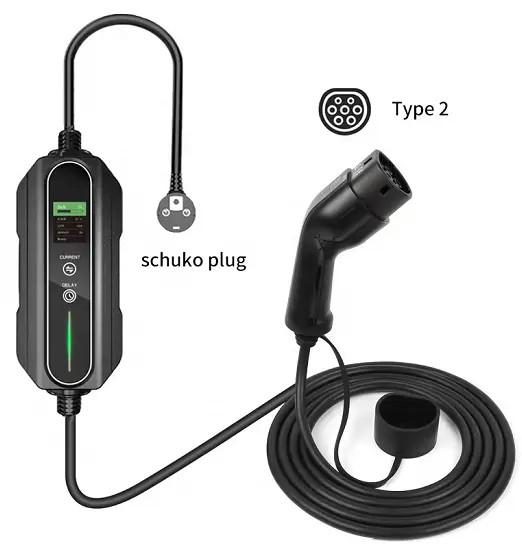 Type 2 Portable EV Charger 6A - 16A Variable 3.6kW Schuko 2 Pin Plug