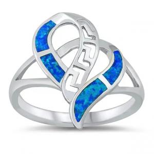 925 Sterling Silver Greek Design Jewelry , Blue Opal Meandros Engagement Wedding Ring
