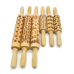 Halloween Design Embossed Bamboo Wood Rolling Pin embossing rolling pin