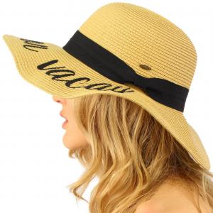 Printed Logo Fun Verbiage Wide Brim Floppy Beach Hat , 4" Summer Straw Hats Women