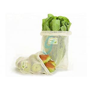 Natural Cotton Mesh Drawstring Tote Bags For Fruits Grocery Supermarket
